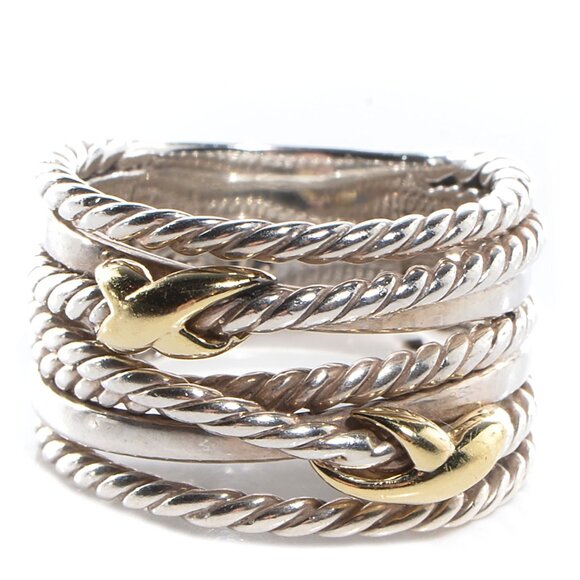 DAVID YURMAN Sterling Silver 18K Yellow Gold Double X Crossover Ring - Picture 1 of 1